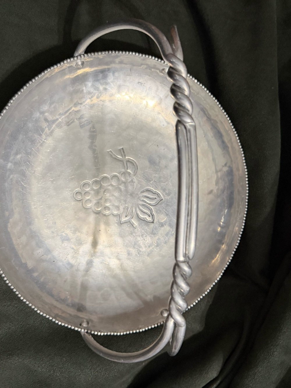 Elegant Vintage aluminum tray with handle, signed BW Buenilum, 1950s